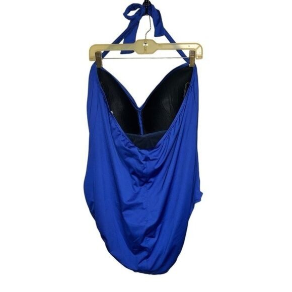 Liz Claiborne Womens Halter One-Piece Swimsuit Size 24W Royal Blue Nylon Blend - Picture 2 of 11